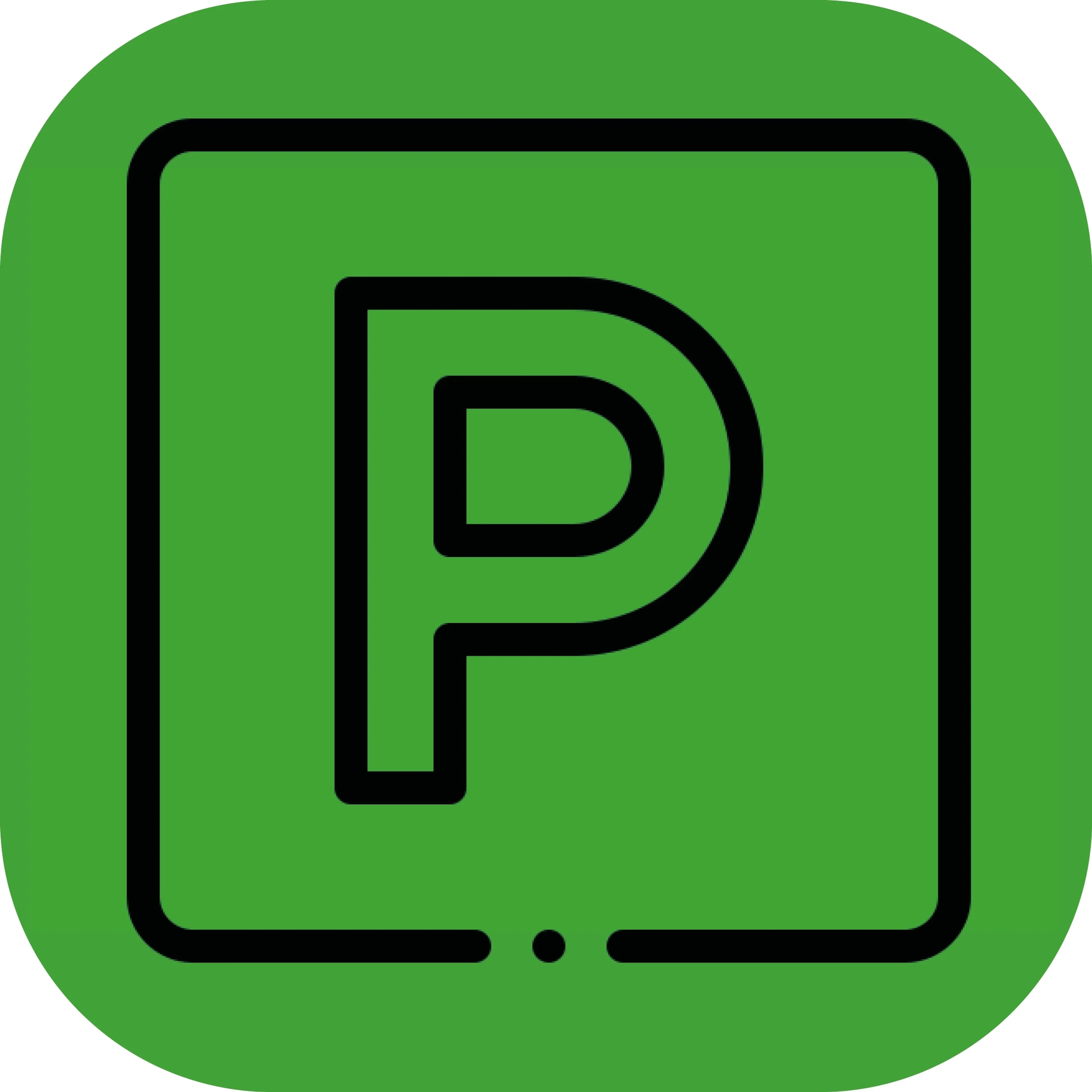 Green sign showing P for Parking
