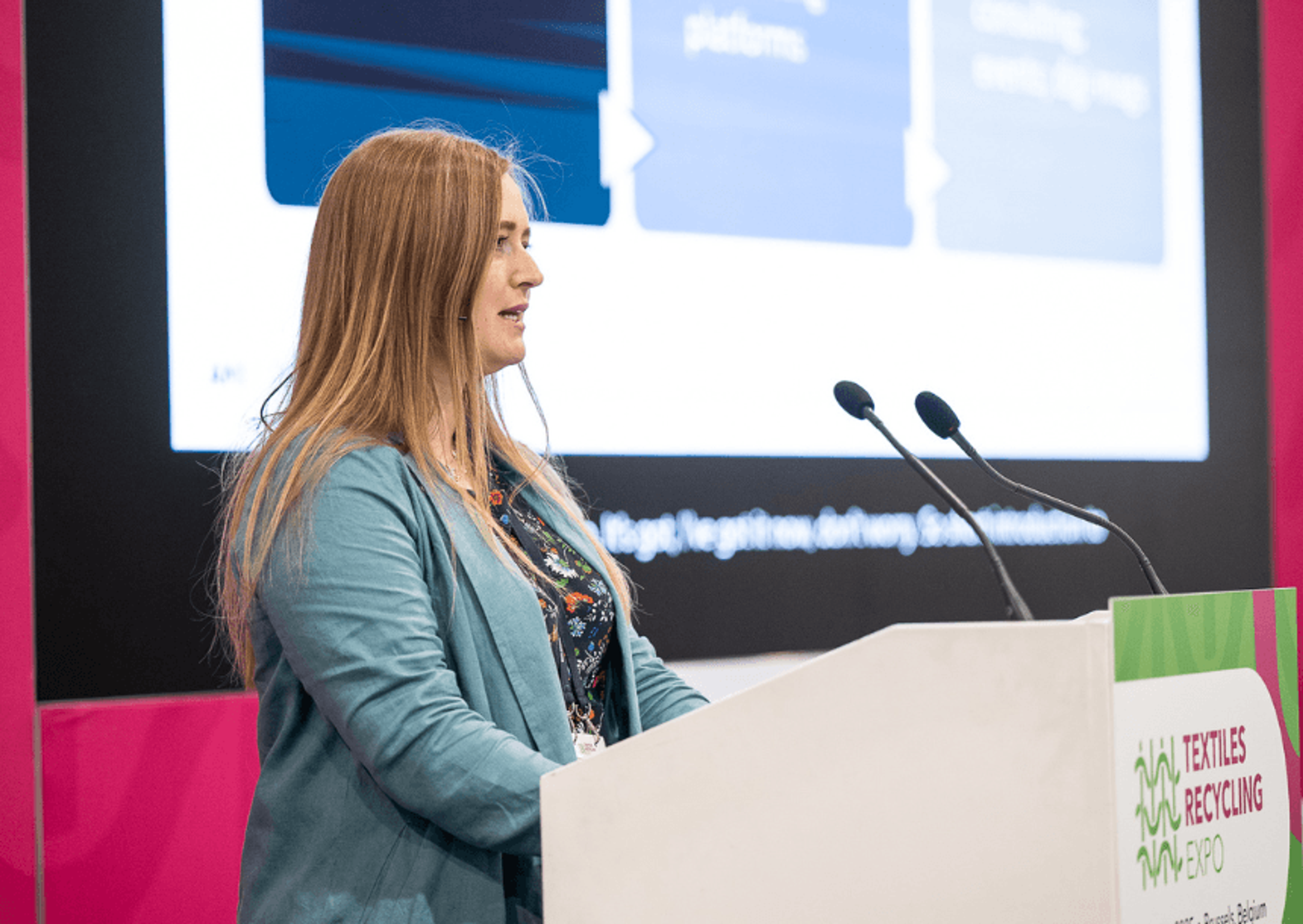 Olivia Poole presenting at AMI's Textiles Recycling Expo Europe 2025